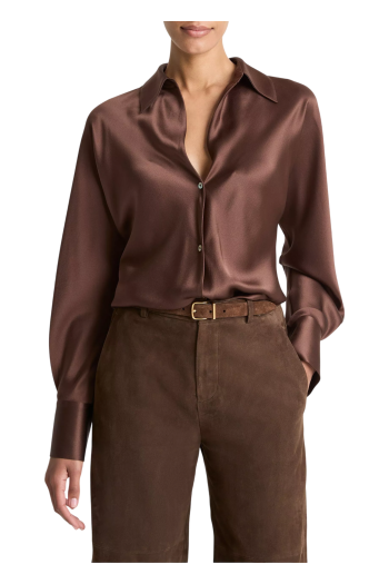 Bias-cut silk blouse in espresso