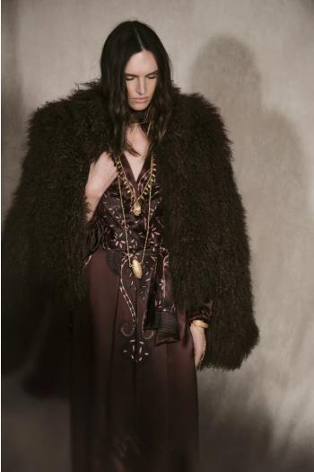Timeless Concurse printed silk maxi dress in chocolate