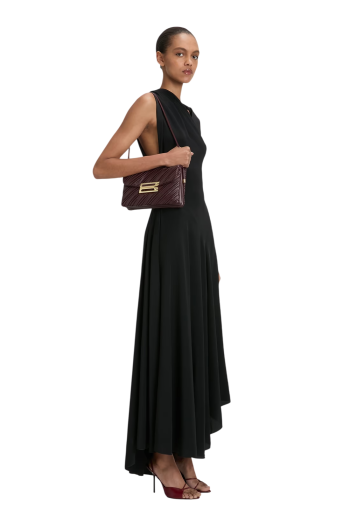 Soft Dorian pleated leather shoulder bag in burgundy