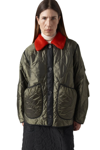 Signature reversible cropped quilted jacket in olive