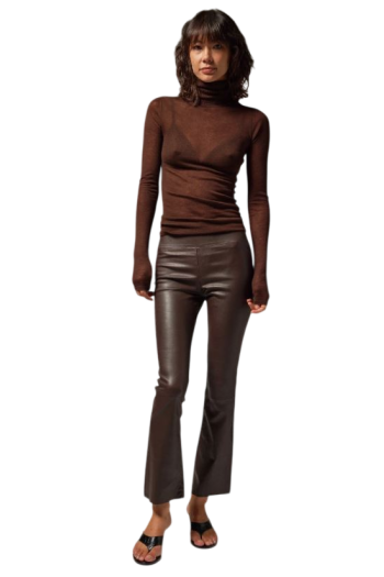 Jackie leather ankle-flare pants in cafe