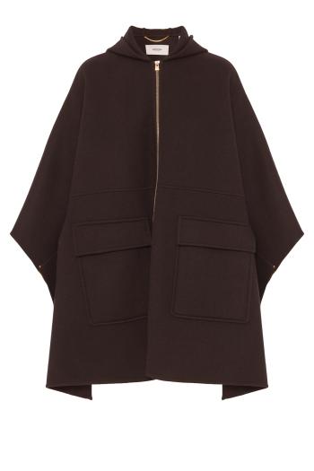 Zip-front B-Jersey wool and cashmere cape in chocolate