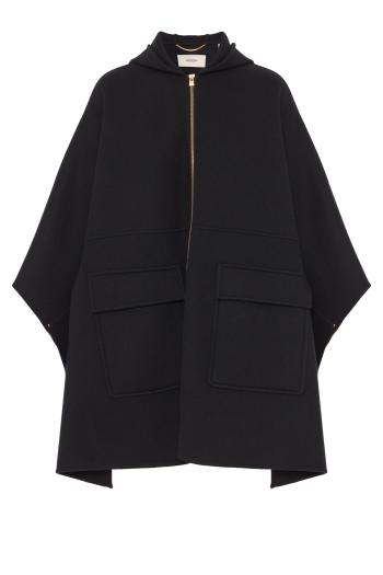 Zip-front B-Jersey wool and cashmere cape in black