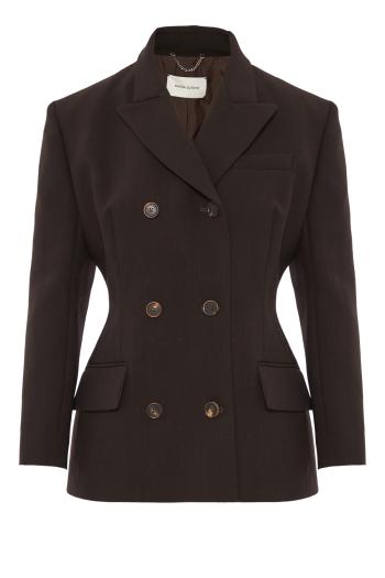 Double-breasted wool blazer in dark brown