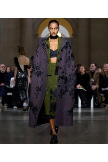 Embroidered Wool Cropped Jacket in green