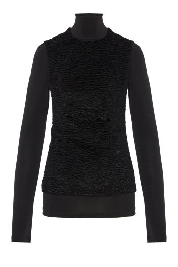 Joy faux astrakan and jersey top in black