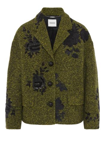 Embroidered Wool Cropped Jacket in green