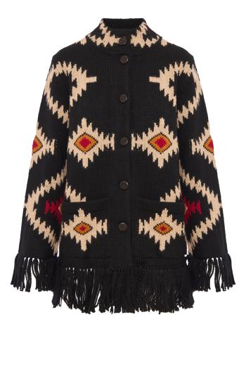 Liora intarsia alpaca and wool cardigan in black