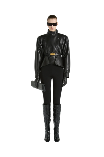 Peplum lambskin jacket in black