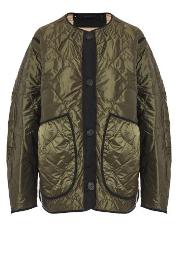 Signature reversible cropped quilted jacket in olive
