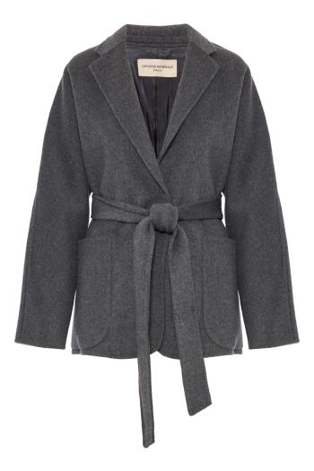 Fama double-face wool coat in mid heather grey