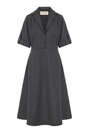 Azelle wool midi dress in mid heather grey