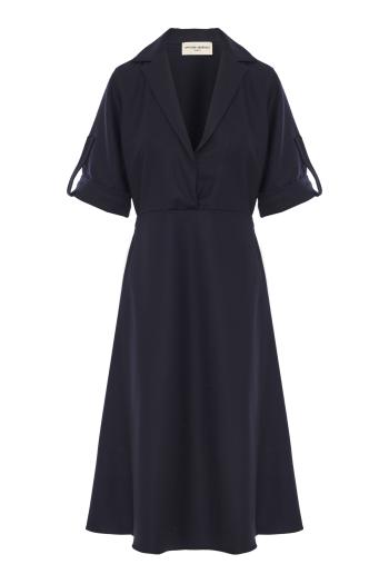 Azelle wool midi dress in dark navy