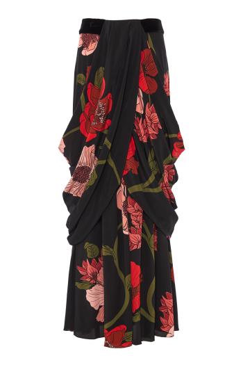 Sanctuary Bloom printed silk maxi skirt in black