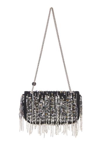 Sparkle sequin-embroidered leather mini bag in black