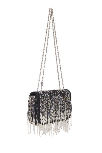 Sparkle sequin-embroidered leather mini bag in black