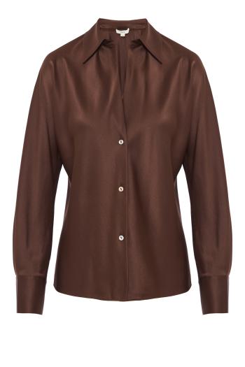 Bias-cut silk blouse in espresso