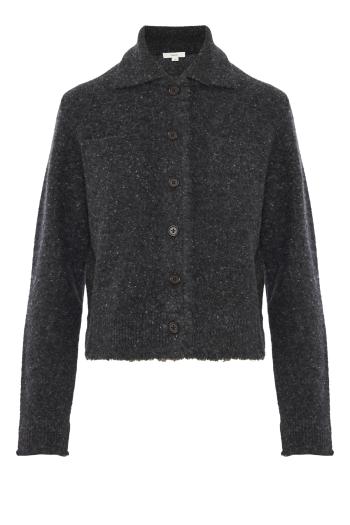 Shrunken cashmere cardigan in charcoal donegal