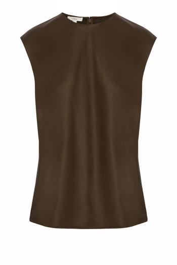 Satin cap-sleeve top in cypress