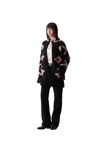 Liora intarsia alpaca and wool cardigan in black