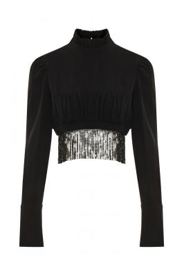 Chainmail fringed crepe cropped top 