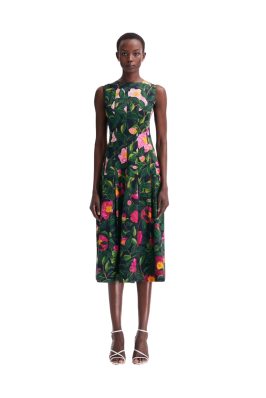 Camellia printed cotton-blend midi dress 