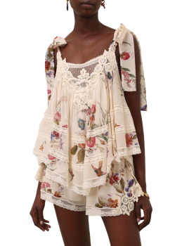Patience lace-trimmed cotton and silk cami 