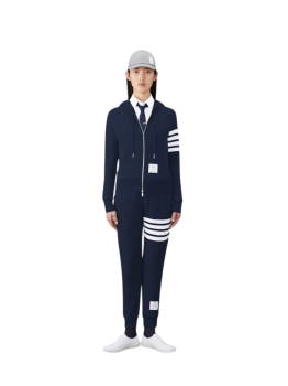 Striped cotton hooded cardigan