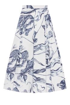 Floral Print Pleated Cotton Midi Skirt