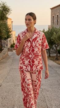 Apate 906 printed cotton pajama pants in red barque