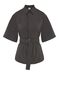 Mercella belted cotton short sleeve shirt in mink 