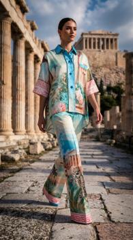 F.R.S. Special Edition - Cariddi printed silk-blend men's shirt in owl blue 