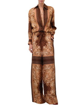Luna printed silk pants in caramel 