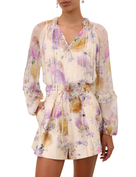 Luna printed chiffon blouse in dahlia 