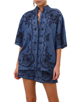 Aster embroidered denim shirt in blue 
