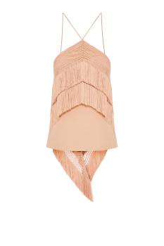 Reina fringed halterneck top in peach