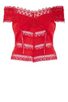 Elisette lace-trimmed cotton top in red