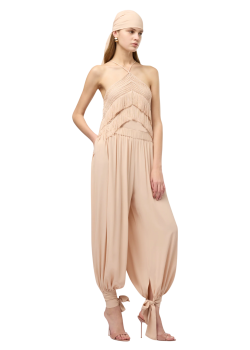 Noor silk-blend tie-up pants in peach 