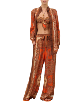 Mahon printed silk pants in tangerine 