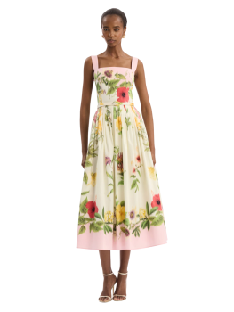 Floral printed cotton midi dress in pink