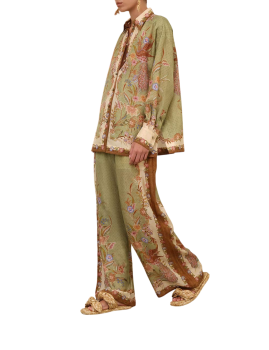 Indra printed silk shirt in khaki 