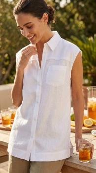 Linen sleeveless top in white 