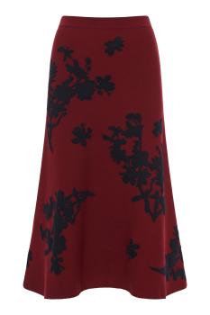 Jacquard knitted midi skirt in bordeaux 