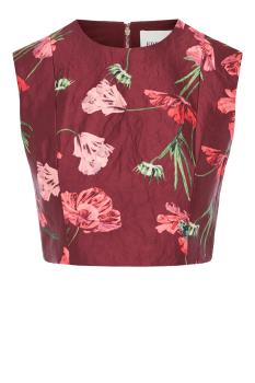 Textured satin cropped top in ruby red