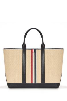 Raffia striped medium tote in black 