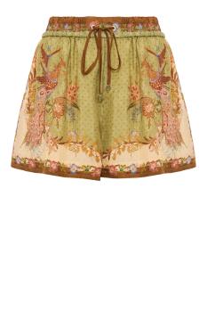 Indra Relaxed Scarf Floral silk shorts in khaki