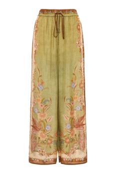 Indra Relaxed Scarf Floral silk pants in khaki