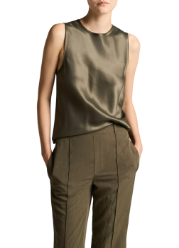 Satin sleeveless top in pine green