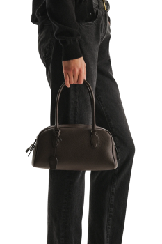 India small grained-leather top-handle bag in deep brown