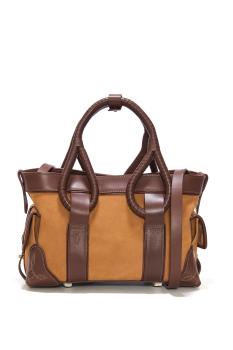 The Living Prayer leather and suede mini tote in warm brown